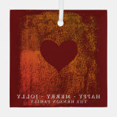 赤いハート芸術的スケッチファミリークリスマス ガラスオーナメント (裏面)