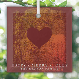 赤いハート芸術的スケッチファミリークリスマス ガラスオーナメント