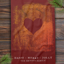 赤いハート芸術的スケッチファミリークリスマス キッチンタオル