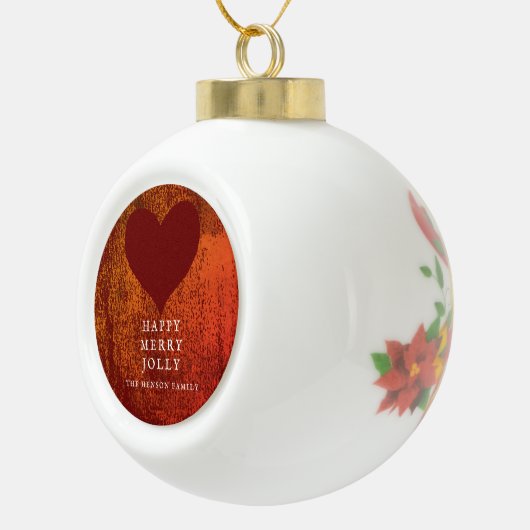 赤いハート芸術的スケッチファミリークリスマス セラミックボールオーナメント (右)