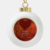 赤いハート芸術的スケッチファミリークリスマス セラミックボールオーナメント (正面)