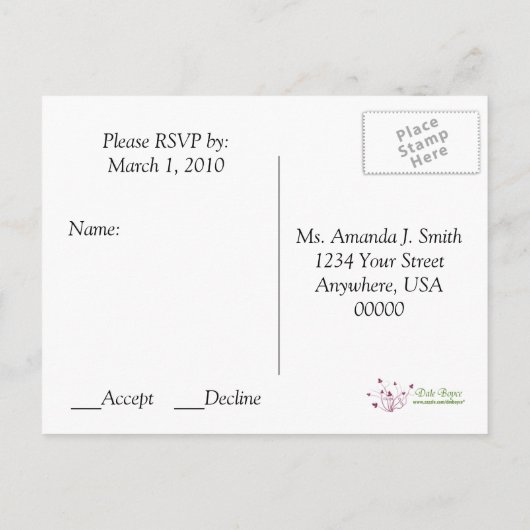 赤いハート華美ブラックスワールRSVP インビテーションポストカード (裏面)