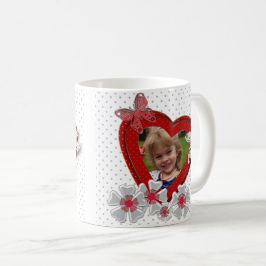 赤いハート蝶の花ヴァレンティーンズデイラブウ コーヒーマグカップ (正面右)