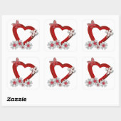 赤いハート蝶の花ヴァレンティーンズデイラブウ スクエアシール (シート)