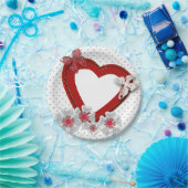 赤いハート蝶の花ヴァレンティーンズデイラブウ ペーパープレート (パーティー)