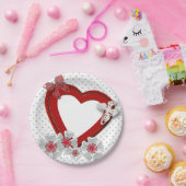 赤いハート蝶の花ヴァレンティーンズデイラブウ ペーパープレート (パーティー)