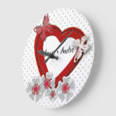 赤いハート蝶の花ヴァレンティーンズデイラブウ ラージ壁時計 (傾斜)