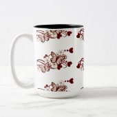 赤いハート蝶タイル模様マグカップ ツートーンマグカップ (左)