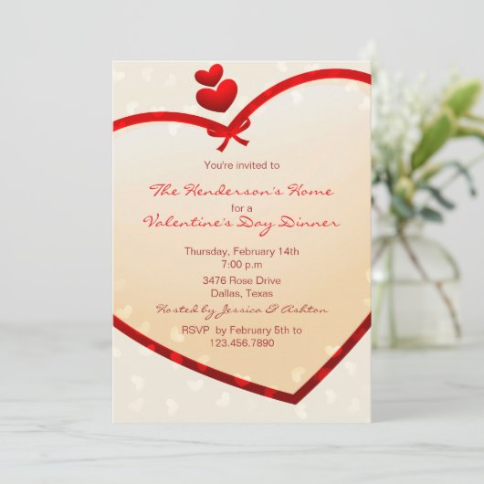 赤いハート輝くヴァレンティンズデイパーティー招待状 招待状 (スタンド正面)
