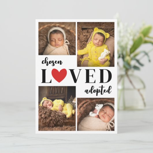 赤いハート選ばれた愛された採用された写真コラージュ 案内状 (スタンド正面)