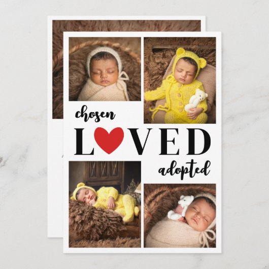 赤いハート選ばれた愛された採用された写真コラージュ 案内状 (正面/裏面)