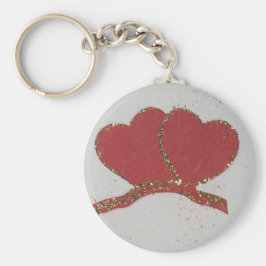 赤いハート金ゴールドスパークルバレンタイン キーホルダー
