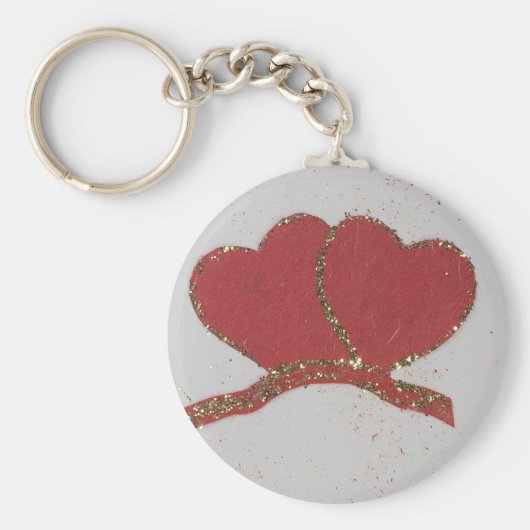 赤いハート金ゴールドスパークルバレンタイン キーホルダー (正面)