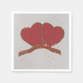 赤いハート金ゴールドスパークルバレンタイン スタンダードカクテルナプキン