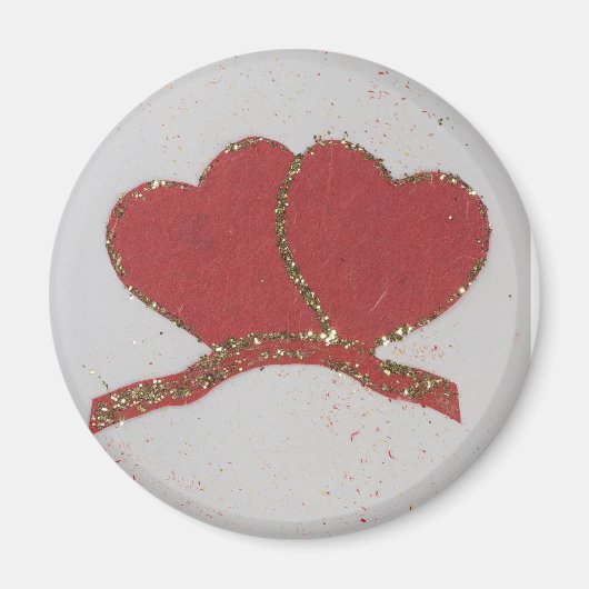 赤いハート金ゴールドスパークルバレンタイン マグネット (正面)