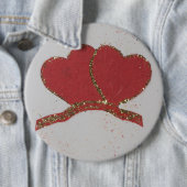 赤いハート金ゴールドスパークルバレンタイン 缶バッジ (インサイチュ)