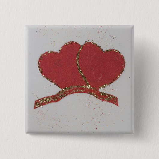 赤いハート金ゴールドスパークルバレンタイン 缶バッジ (正面)