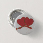 赤いハート金ゴールドスパークルバレンタイン 缶バッジ (正面&裏面)