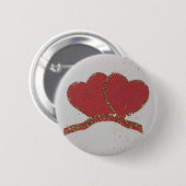 赤いハート金ゴールドスパークルバレンタイン 缶バッジ (正面&裏面)