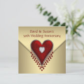 赤いハート金ゴールド50結婚周年記念パーティー 招待状 (スタンド正面)