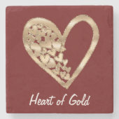 赤いハート金ゴールド ストーンコースター (正面)