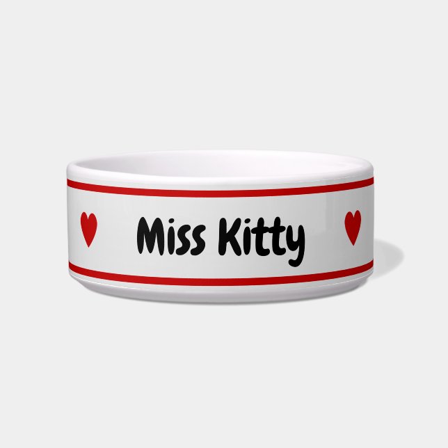 赤いハート間の名前のパーソナライズ ボウル (正面)