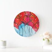 赤いハート風船バレンタイン水色 ラージ壁時計 (ホーム)