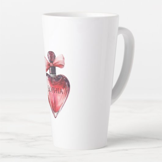 赤いハート香水ボトル カフェラテマグ (右アングル)