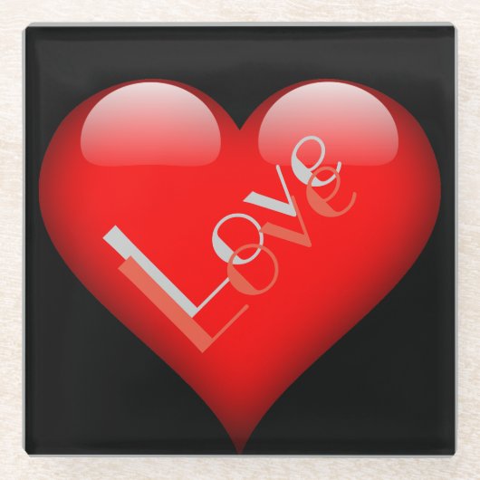 赤いハート魅力的なパリジャン結婚ラブ ガラスコースター (正面)