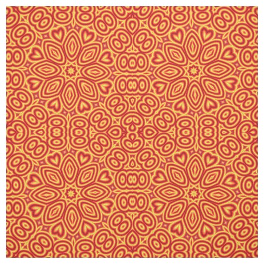 赤いハート黄色の円プリント幾何学的パターン ファブリック (見本)