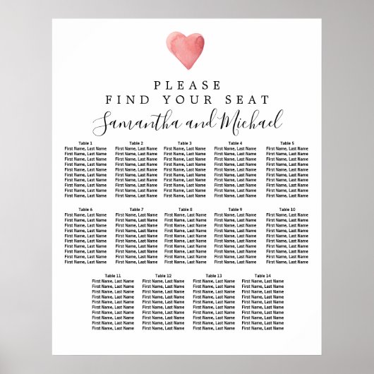 赤いハート14台結婚座席表 ポスター (正面)