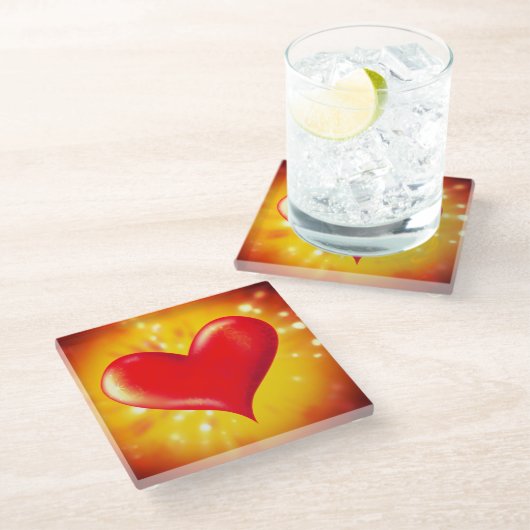 赤いハート ガラスコースター (アングル)