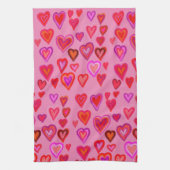赤いハート キッチンタオル (縦)