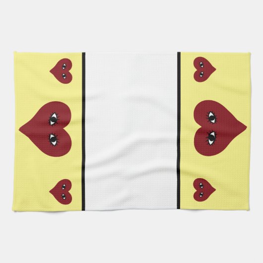 赤いハート キッチンタオル (横)