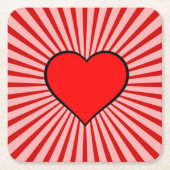 赤いハート スクエアペーパーコースター (正面)