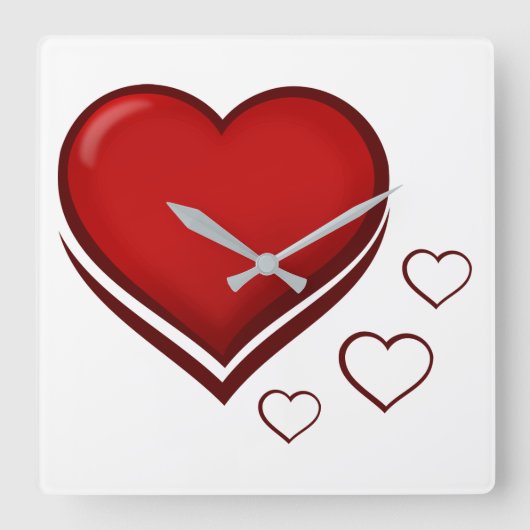 赤いハート スクエア壁時計 (正面)