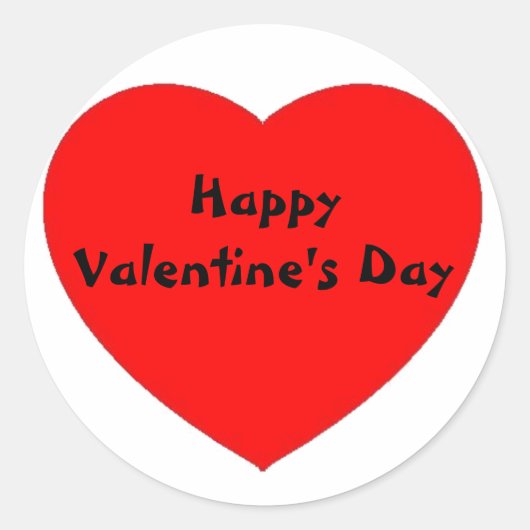 赤いハート「ハッピーバレンタインデー」シール/ラベル ラウンドシール (正面)