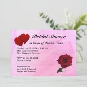 赤いハート、バラ、ピンクテクスチャブライダルシャワー 招待状 (スタンド正面)