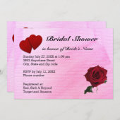 赤いハート、バラ、ピンクテクスチャブライダルシャワー 招待状 (正面/裏面)