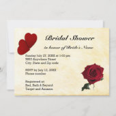 赤いハート、バラ & 黄色の背景 ブライダルシャワー 招待状 (正面)