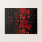 赤いハート、バレンタインデーのための赤いバラ ジグソーパズル (横)