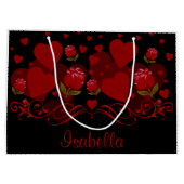 赤いハート、バレンタインデーのための赤いバラ ラージペーパーバッグ (裏面)