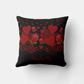 赤いハート、バレンタインデーのための赤いバラThrow Pi クッション (裏面)