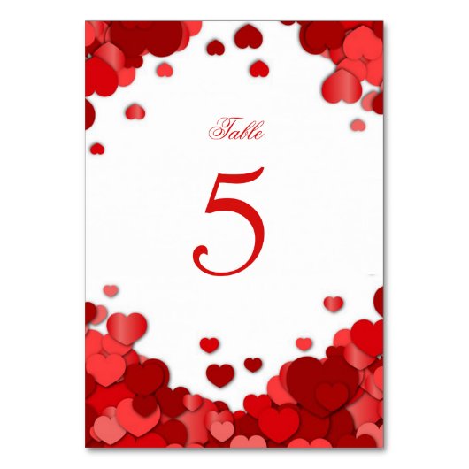 赤いハート、バレンタインデー結婚ズ、カスタム テーブルナンバー (正面)