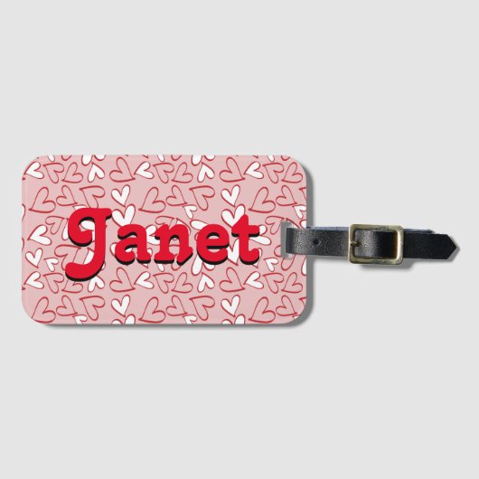 赤いハート パーソナライズされた ラゲッジタグ (正面横)