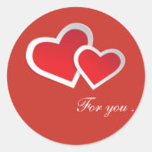 赤いハート...パーソナライズ ラウンドシール (正面)