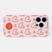 赤いハート(ピンクの背景に名前を付けたイニシャル) iPhoneケース (裏面横)