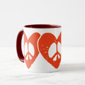 赤いハート·ピース·サイン マグカップ (正面左)