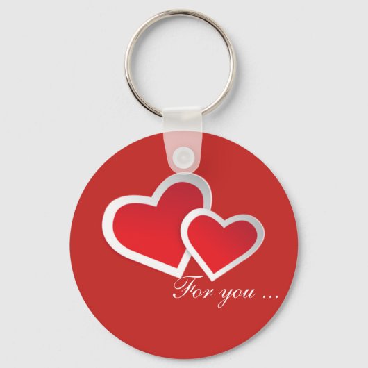 赤いハート...ボタンのキーチェーンのパーソナライズ キーホルダー (正面)