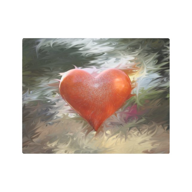 赤いハート- メタルプリント (正面)